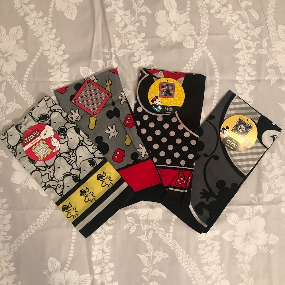 Licensed Mickey Mouse and Peanuts Bandanas 4 pack